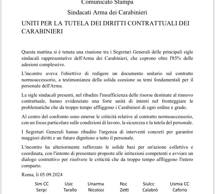 UNITI PER LA TUTELA DEI DIRITTI CONTRATTUALI DEI CARABINIERI